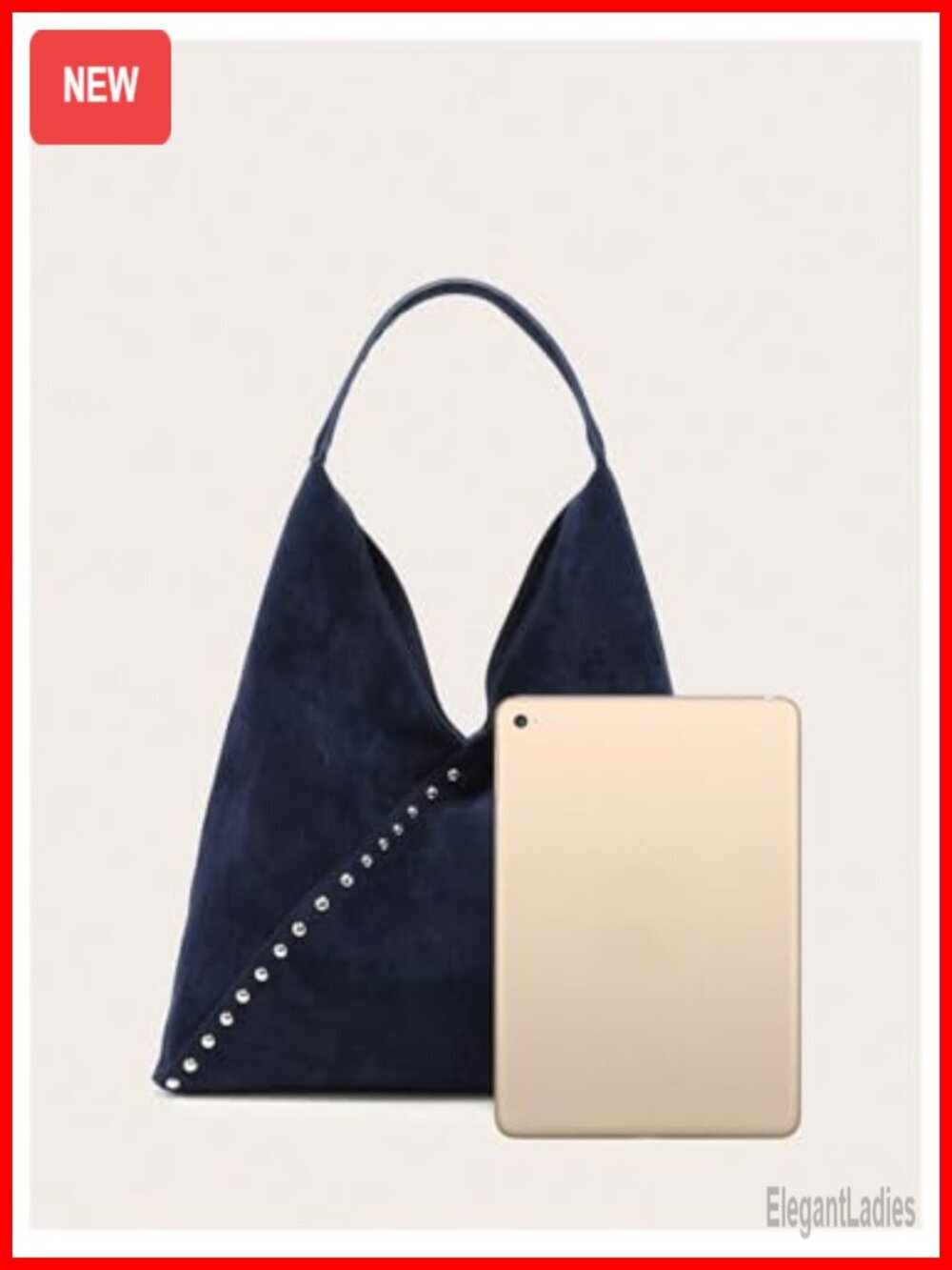 Faux Suede Studded Large Capacity Tote Shoulder Bag - Picture 2 of 4